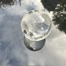 ART GLASS PAPERWEIGHT CUT ETCHED WORLD GLOBE EARTH FROSTED beautiful condition 