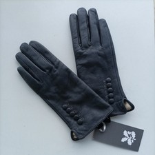 National Trust Dark Blue Navy Button Fine Leather Fleece Lined Gloves Small New