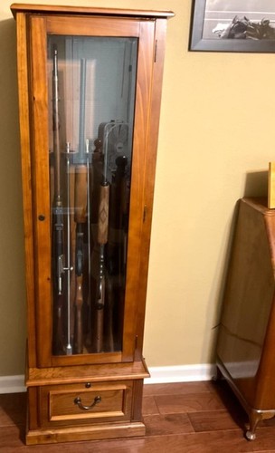 Gun safe cabinet brown wood - gun,