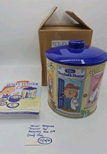 Vintage Tetley Tea Teafolk House Round Biscuit Storage Container Tin 1990’s 