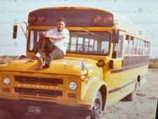 Vintage Photo African American Man Sitting On Chevy School Bus 1970’s