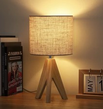 EDISHINE 36cm Wood Bedside Table Lamp, Tripod Desk Lamp, Tree Bark Lampshade,...
