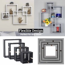Modern Wall Mounted Geometric Cube Shelf Set Wall Storage Unit Kit with Fixings