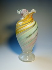 Vintage Murano Fluted Rim Multicoloured Pastel Swirl Art Glass Vase c1960's