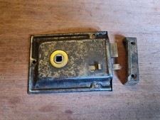 Old/vintage metal door rim lock, &  Cast Iron keep
