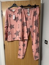 Next Women's Pink Leopard Star 100% Cotton Long Sleeve Pyjamas Large 16-18 BNWT