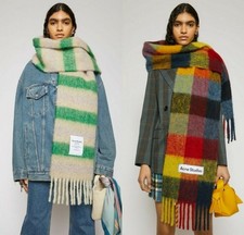 Multicolored Acne1 Studios Wool Scarf Scarves Thick Checked Wrap Pashmina Shawl