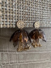 Nali huge flowers earrings smoky brown gold crystals dropped unusual