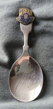 Vintage Felixstowe Tea Caddy Souvenir Spoon Brass Enamelled & Stainless Steel