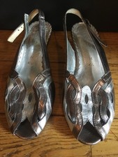 Ladies Vintage Silver GABOR Shoes Size 4.5, 1980s, Open Toed, VGC