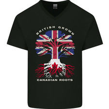 British Grown Canadian Roots Canada Flag Mens V-Neck Cotton T-Shirt