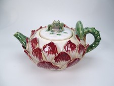 Majolica Lotus Flower Teapot With Frog Lid Collectable Decorative