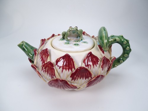 Majolica lotus flower teapot - flower,