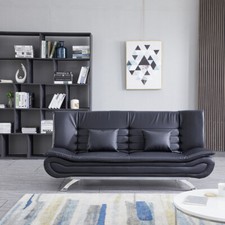 Upholstered PU Leather Sofa Bed Couch 3 Seater Settee Click Clack Adult Sleeper