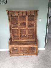 4 ft Rustic High Back Monks Bench/Settle/Pew With Coat Hooks & Storage 