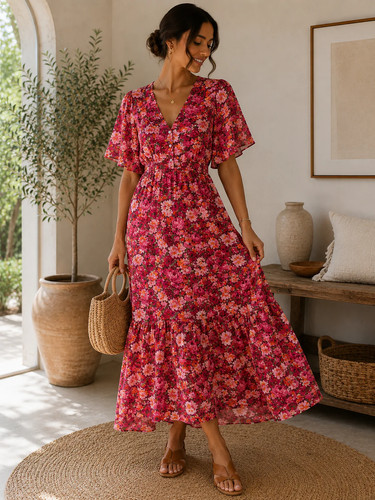 Burgundy cotton voile floral - cotton,