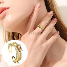 Spin Ring Anxiety Relief 18K Gold Plated Fidget Spinner Cubic Zirconia Bead 1pc