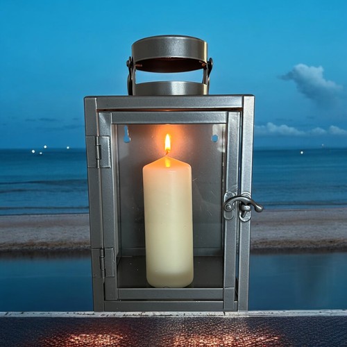 Steel glass candle lantern - &,