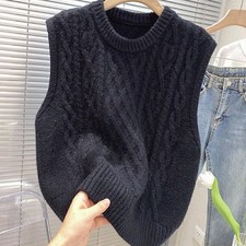 Lady Chunky Knitted Vest Jumper Pullover Sleeveless Sweater Tops Knitwear Casual