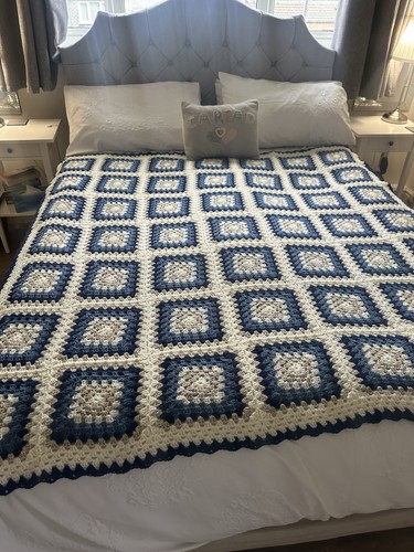 Cream blue crochet granny - &,