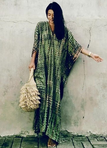 Ladies green boho ethnic - green,