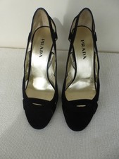 Prada Black Suede Slip on Open Toe Shoes Size UK 5 EU 38