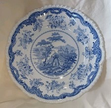 Antique Minton Opaque China Blue And White Chinese Marine 10" Dinner Plate