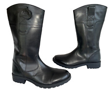 M & S ~ Black Leather Zipped Riding Boots Low 1.5" Block Heels  Size 6 39.5 Kids