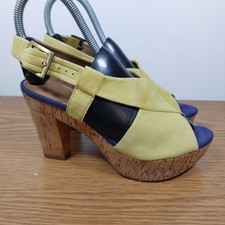 Clarks Softwear Shoes Heels Slingback Yellow Suede,  Cork Heels Platform Size 4D