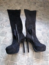 Ladies Thigh Length Boots Size 5 Suede Look, Shein / Viva Excellent Condition 