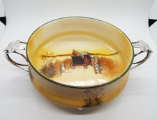 RARE ROYAL DOULTON SERIES WARE COACHING DAYS FRUIT BOWL ON AN E.P.N.S. STAND