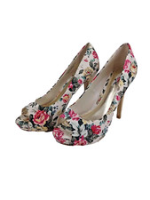 NEW Next High Heel Platform Shoes Pink Floral Fabric UK 5.5 Tagged £30 Wedding