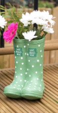 Green Welly Boot Planter Polka