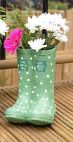 Green welly boot planter polka - green,