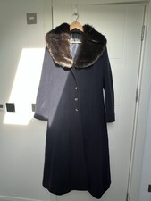 Laura Ashley Vintage Wool faux fur collar Fit & Flare Long Riding Coat Victorian