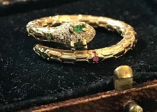 Vintage Style Crystal Snake Ring 14K Gold Plated