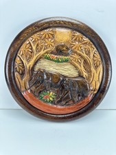 Thai Hand Carved Wooden Wall Art Elephants  Traditional Wood Carving Home Decor