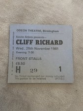 cliff richard’s concert ticket birmingham 1981