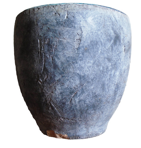 Cement grey pot turquoise - pot,