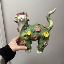 Whimsiclay Cat  Green Kitty