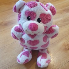 Clintons Teddy Bear Pink Heart Print Soft Toy Plush Comforter 11 inches white 