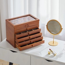 Large Wooden Jewellery Boxes Storage Case 6 Drawers Cabinet Necklace Organiser