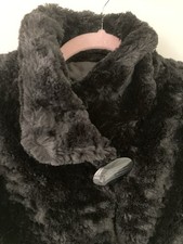 Dennis Basso Jet Black Textured Faux Fur Coat Size S