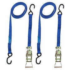 Blue Ratchet Strap Tie Down Trailer 4m Hook Cargo Strap 325kg Lashing x 2 (Pair)