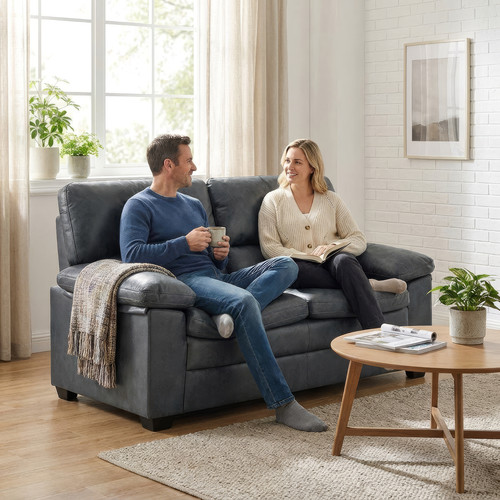 Faux leather sofa suite - sofa,