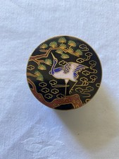 Small Black Chinese Cloisonné Enamel Crane Bird Trinket Box
