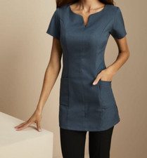 Women’s V-Neck Beauty Tunic Size10 Petrol Blue Pocket Salon Spa Uniform Workwear