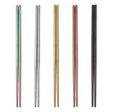 Reusable Chopsticks Metal Korean Chinese Steel Black/Gold/Rainbow/Rose/Silver