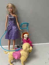 Barbie Stroll n Play Pups Playset Double Pet Pram Dogs Blonde Doll