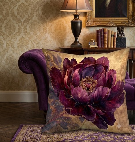 Deep purple peony cushion